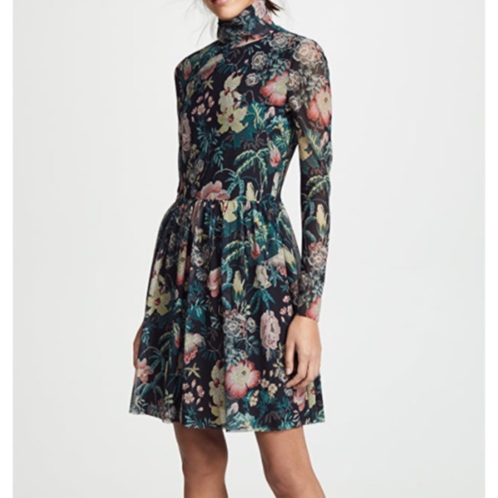 Rebecca Taylor La Vie Faded Garden Mesh Dress Black Floral Size XS